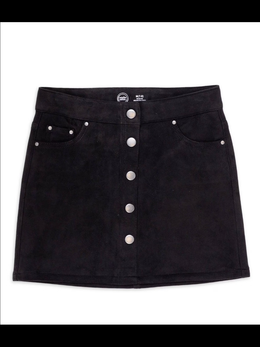 Black Button-Front Suede Mini Skirt